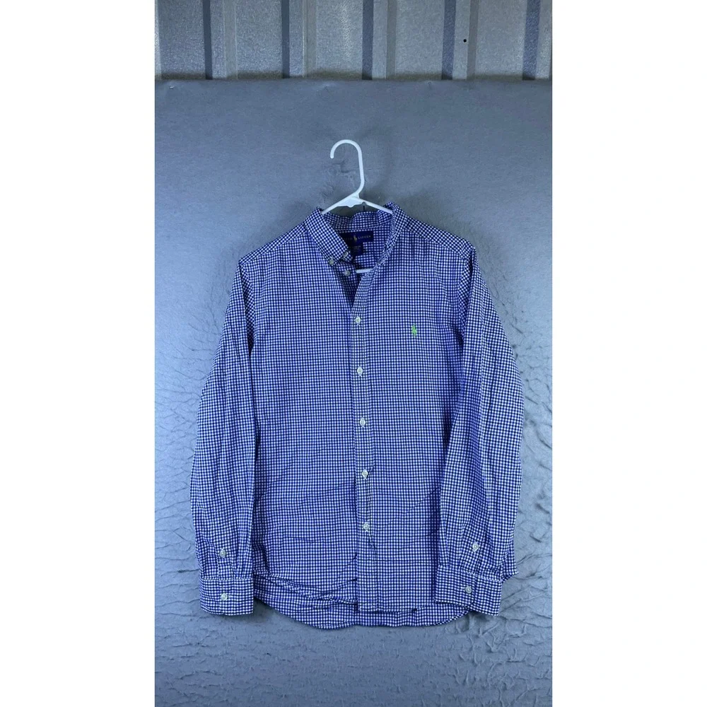 Ralph Lauren Button Down Shirt Boys XL 18-20 Blue Gingham Excellent Long Sleeve